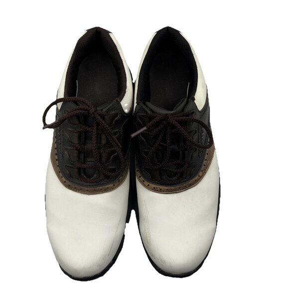 Footjoy Green Joys Size 7 M White Brown Saddle Oxford Leather Golf Shoes 45402